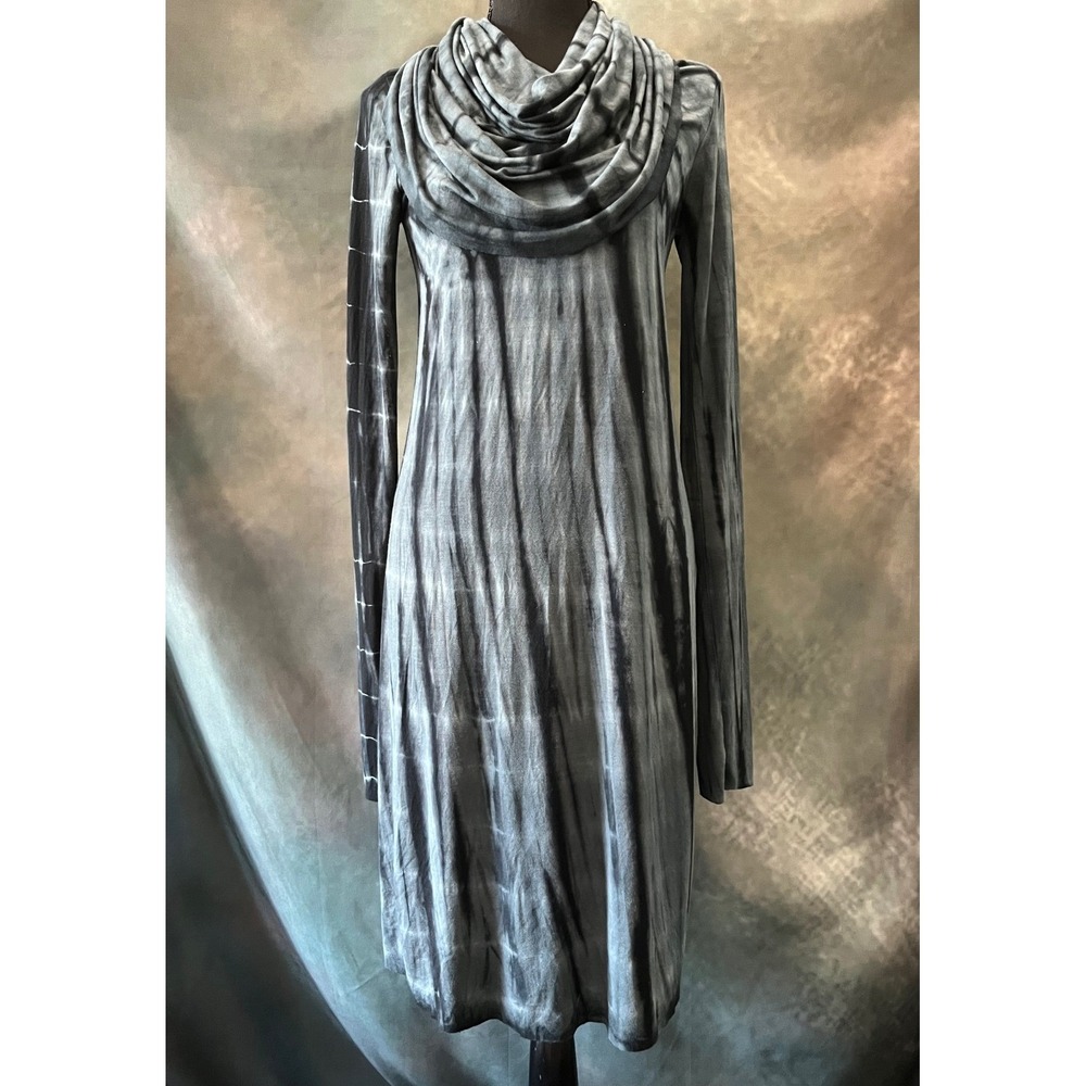 Rachel Pally Gray Tie-Dye Long Sleeve Cowl Neck Midi Dress Size Med Casual‎ Chic